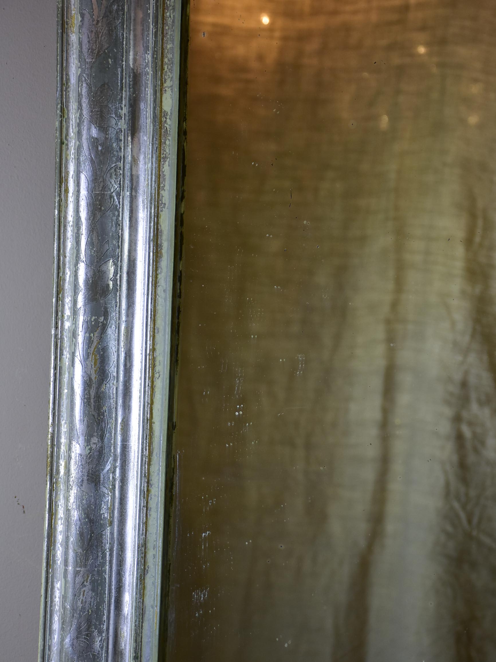 Large antique French Louis Philippe mirror with silver frame