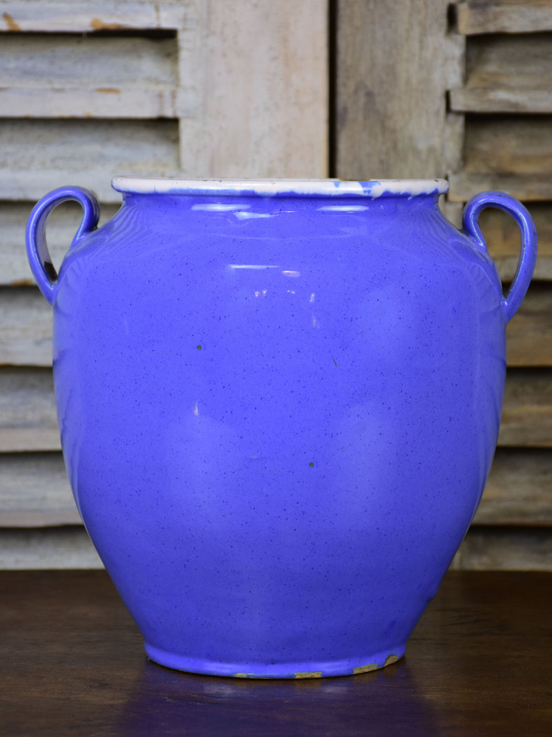 Antique French confit pot with blue glaze