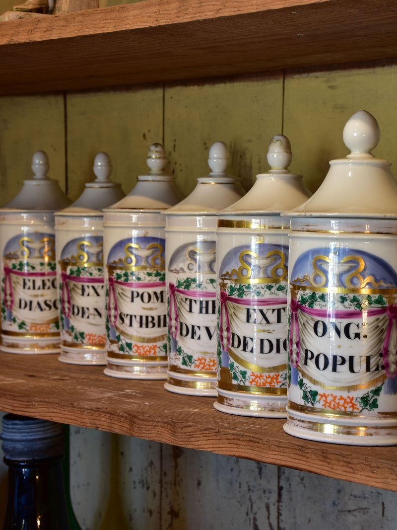 Collection of 6 antique French apothecary jars
