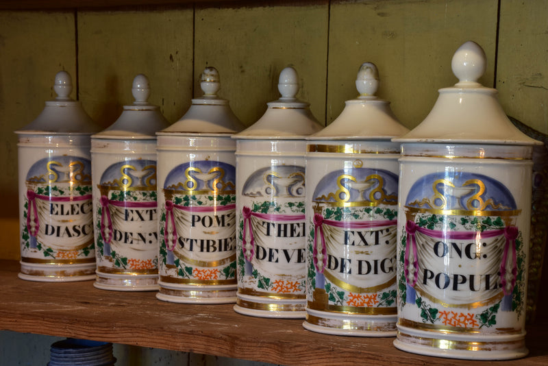Collection of 6 antique French apothecary jars