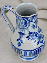 18th Century French blue and white ceramic cider pitcher