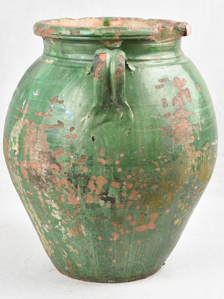 Large green olive pot with 2 handles 21¼"