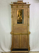 19th century French oak coat rack with mirror 82"