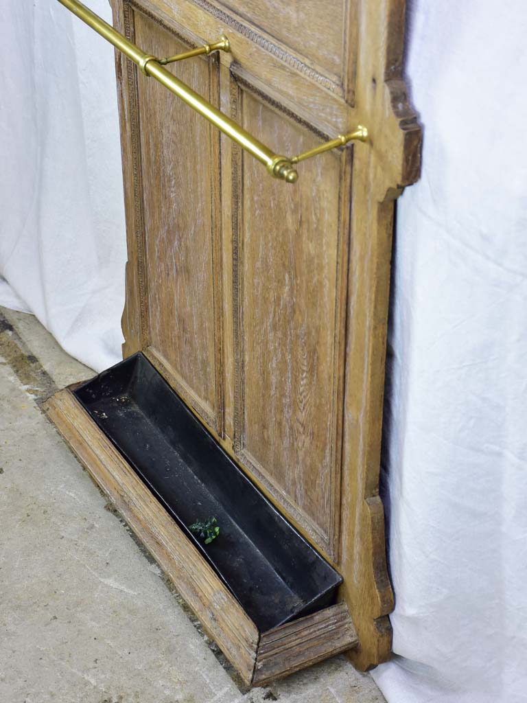 19th century French oak coat rack with mirror 82"