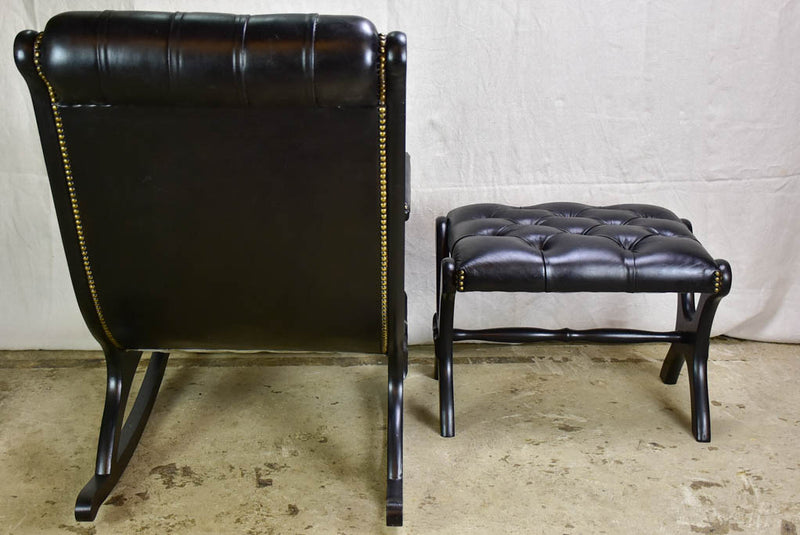 Mid century French Chesterfield style rocking chair and pouf