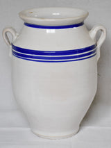 Large French preserving pot from the early 20th century - white with blue stripes 12½"
