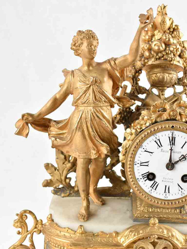 Antique gilded bronze mantle clock 15"