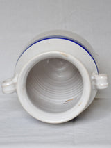 Large French preserving pot from the early 20th century - white with blue stripes 12½"