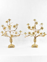 Pair of antique altar candelabras with flowers 20½"