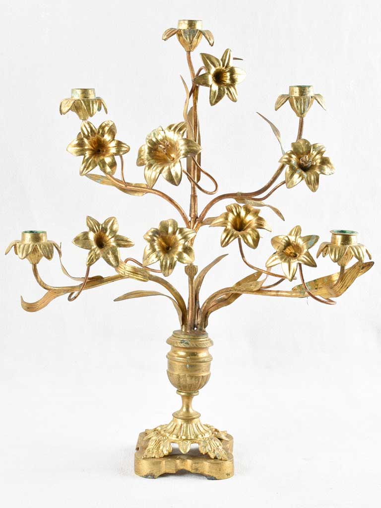 Pair of antique altar candelabras with flowers 20½"
