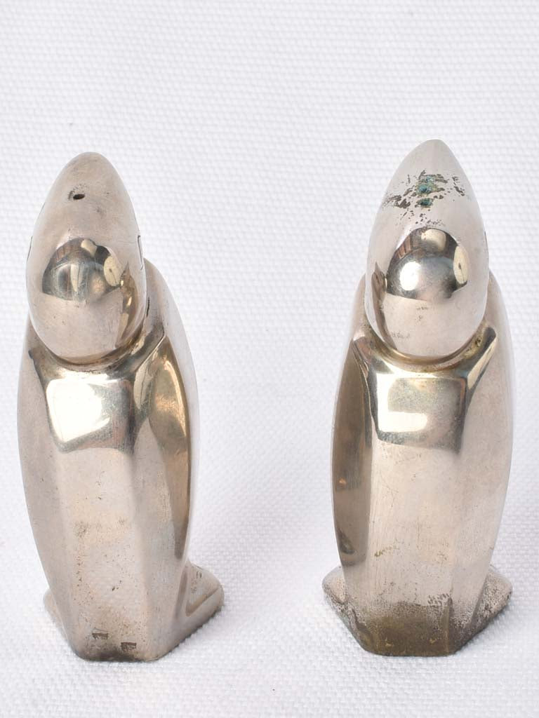 Stylish silver-plated penguin-shaped shakers