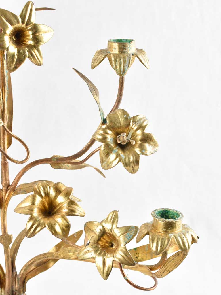 Pair of antique altar candelabras with flowers 20½"