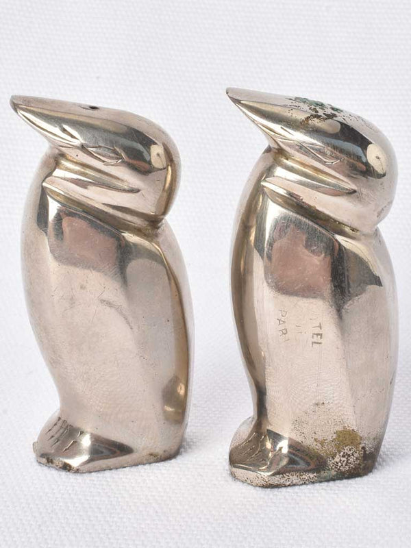 Mid-century silver penguin salt shakers