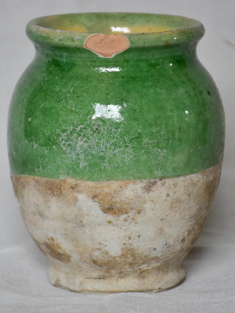 Confit pot, antique, green, small 6¼"