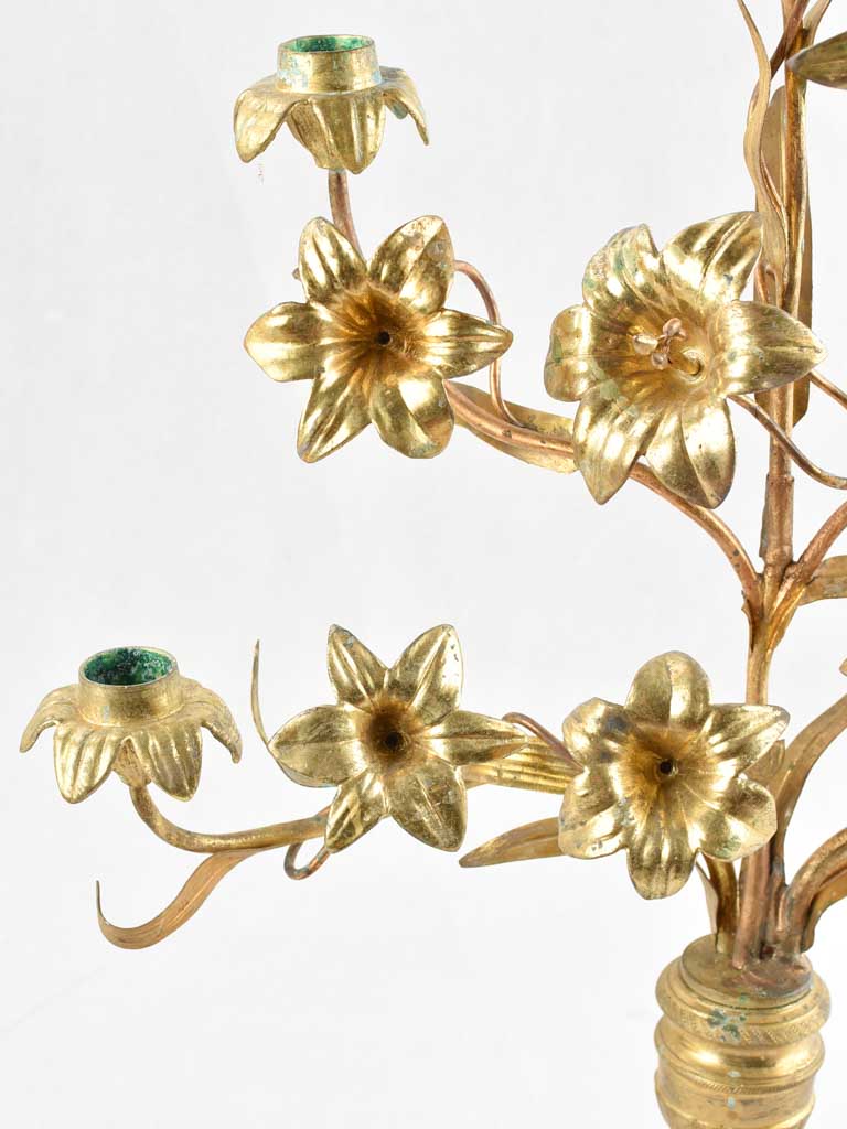 Pair of antique altar candelabras with flowers 20½"
