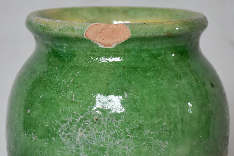 Confit pot, antique, green, small 6¼"