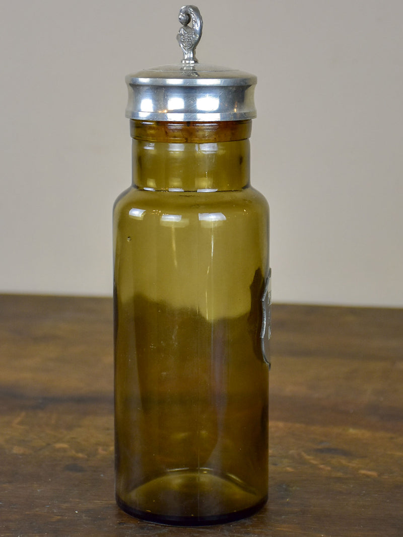 Vintage French glass bottle with badge - Cerises à l'eau de vie
