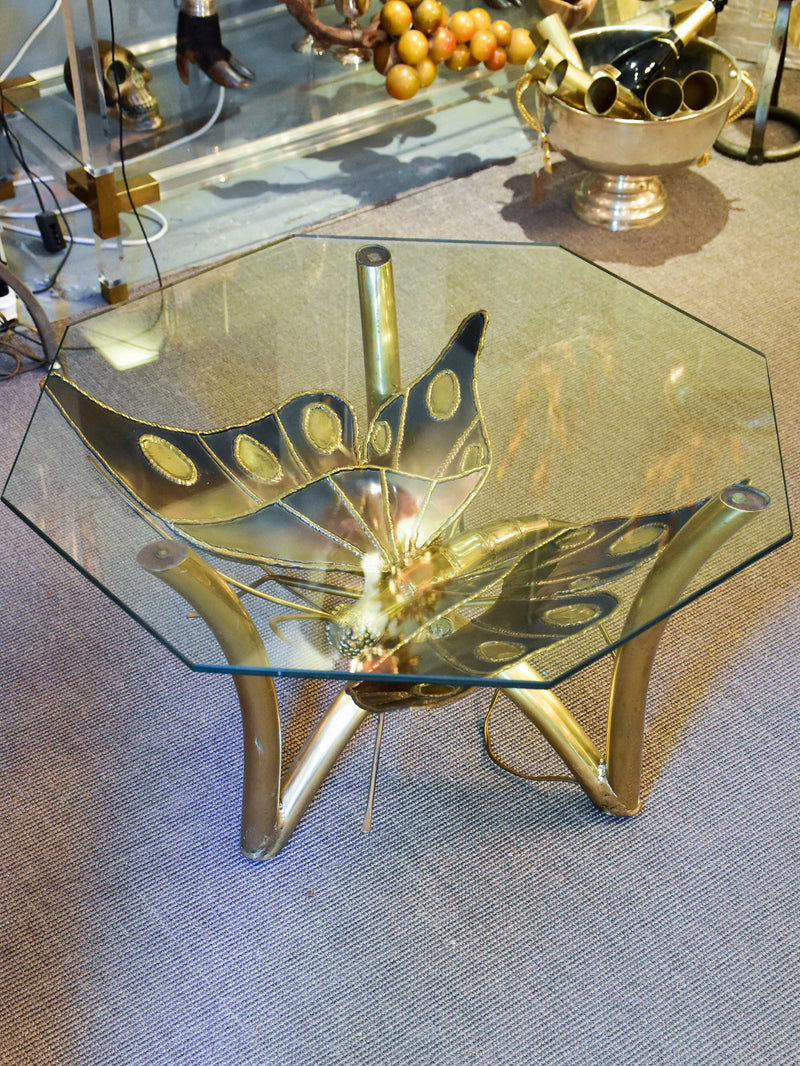 Vintage French coffee table with illuminated butterfly base