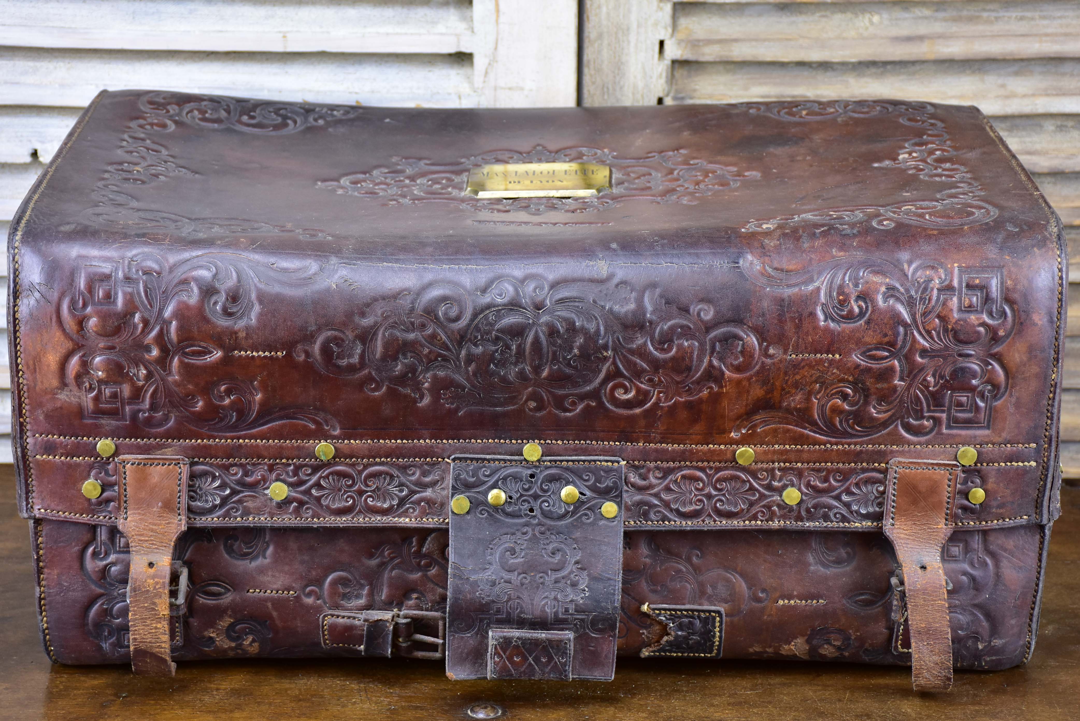 Antique French leather trunk from the Post Office