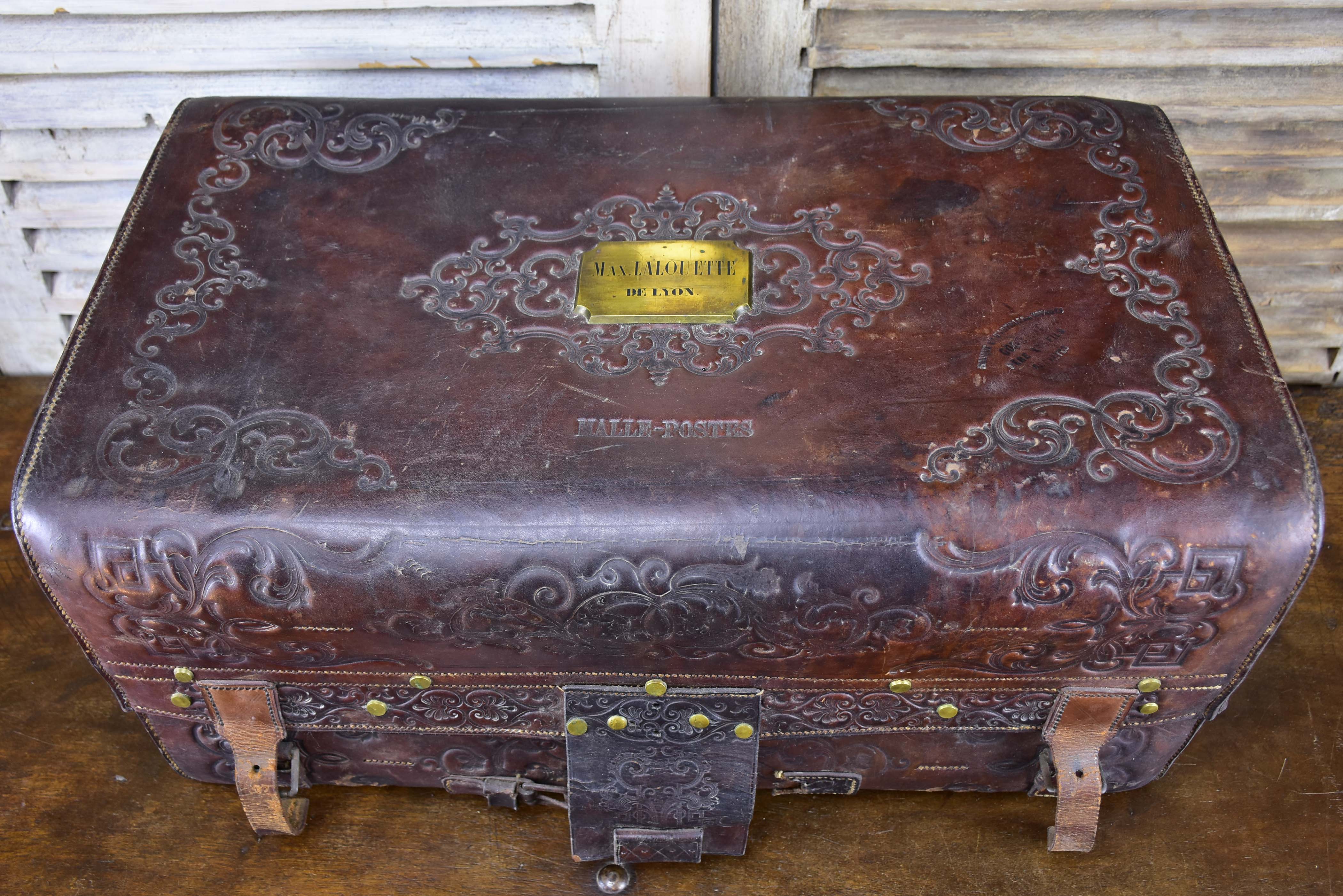Antique French leather trunk from the Post Office