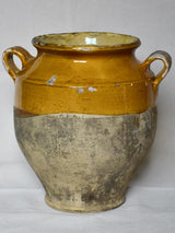 19th century French confit pot with yellow orange glaze 11"
