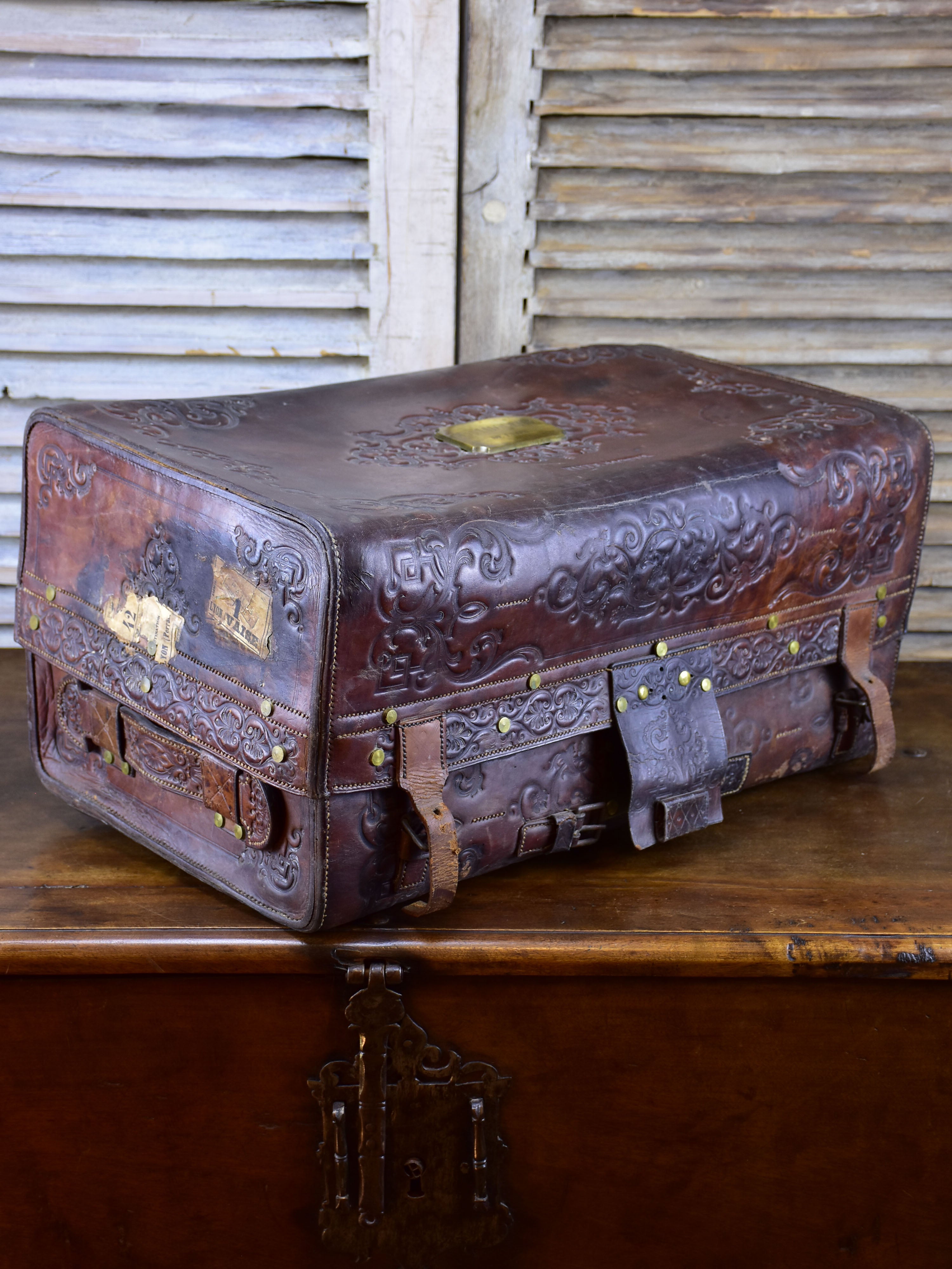 Antique French leather trunk from the Post Office