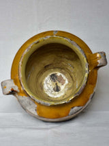 19th century French confit pot with yellow orange glaze 11"
