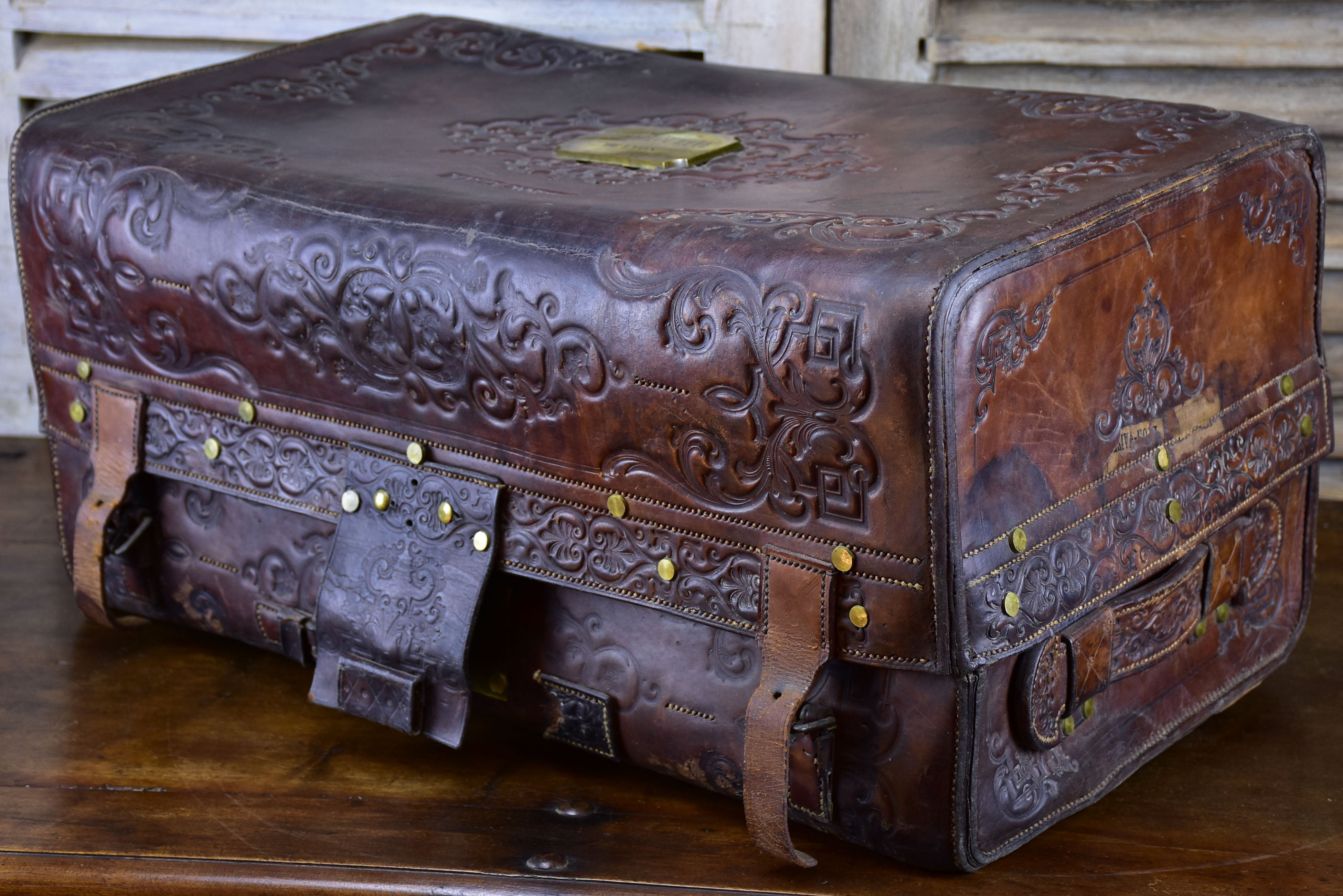 Antique French leather trunk from the Post Office