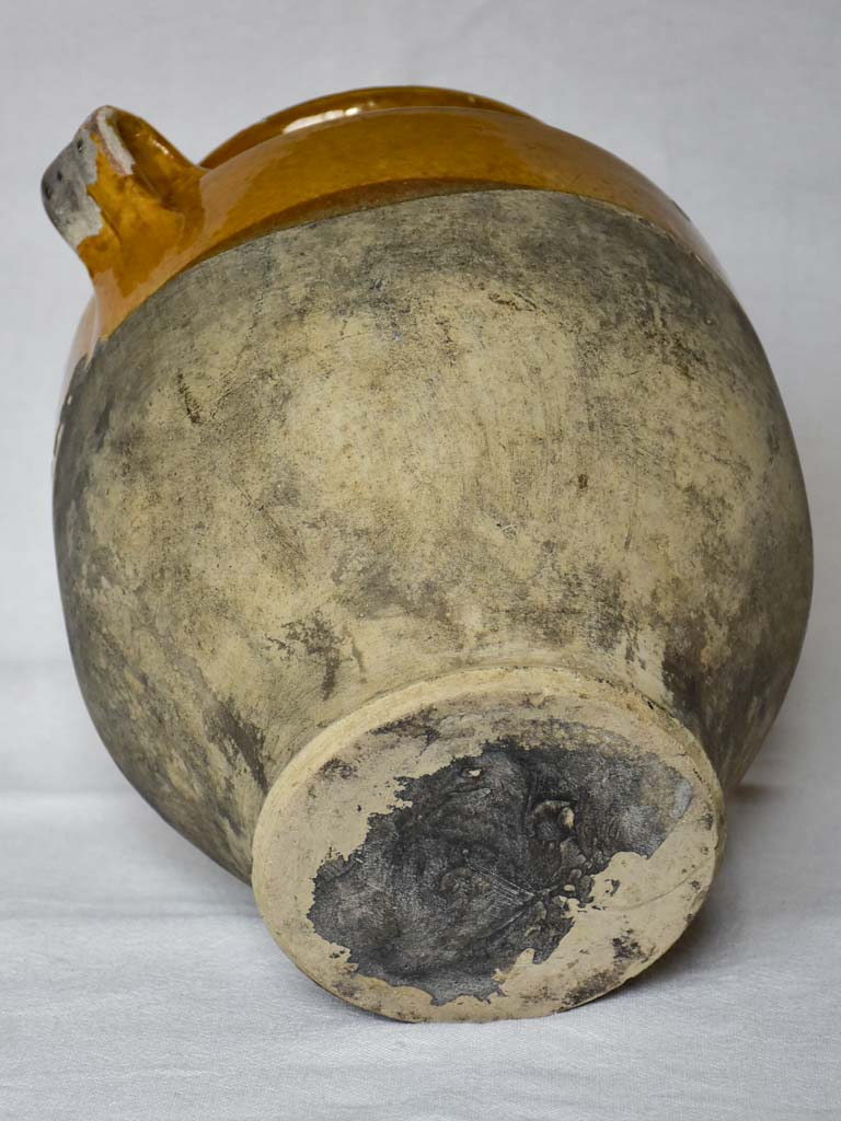 19th century French confit pot with yellow orange glaze 11"
