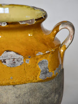 19th century French confit pot with yellow orange glaze 11"