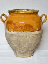 SOLD - MM Superb large antique French confit pot with orange yellow glaze 11½"