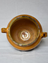 SOLD - MM Superb large antique French confit pot with orange yellow glaze 11½"