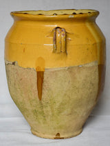 Very large antique French confit pot with yellow glaze 12½"