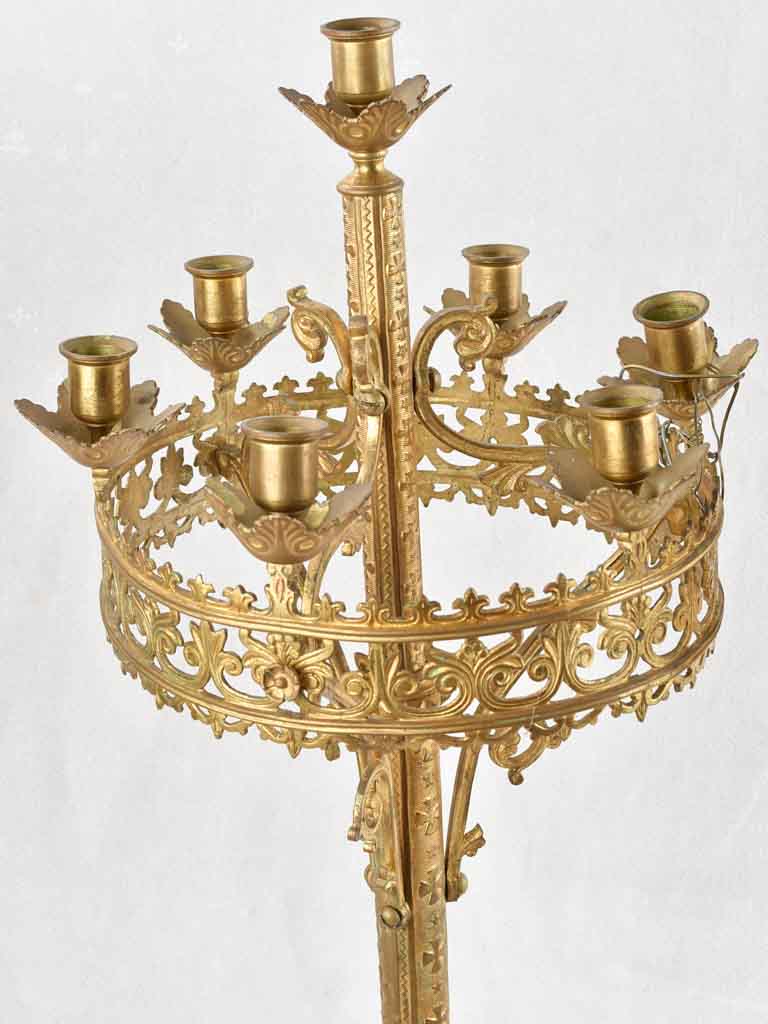 Pair of antique bronze church altar candelabras 25½"