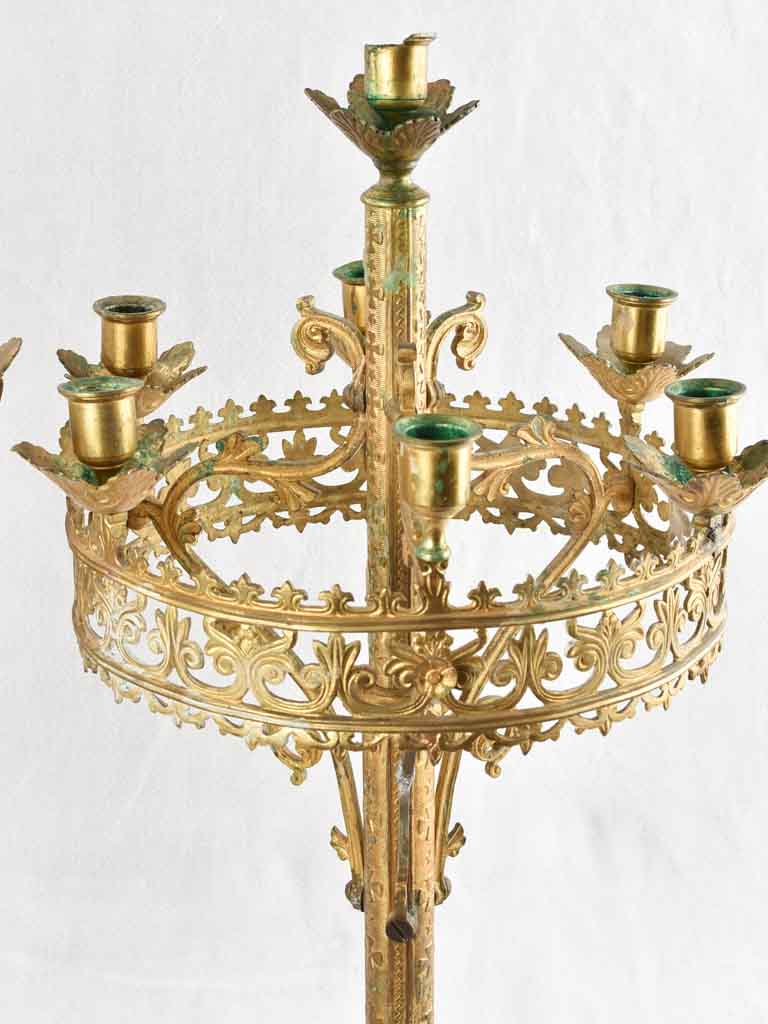 Pair of antique bronze church altar candelabras 25½"