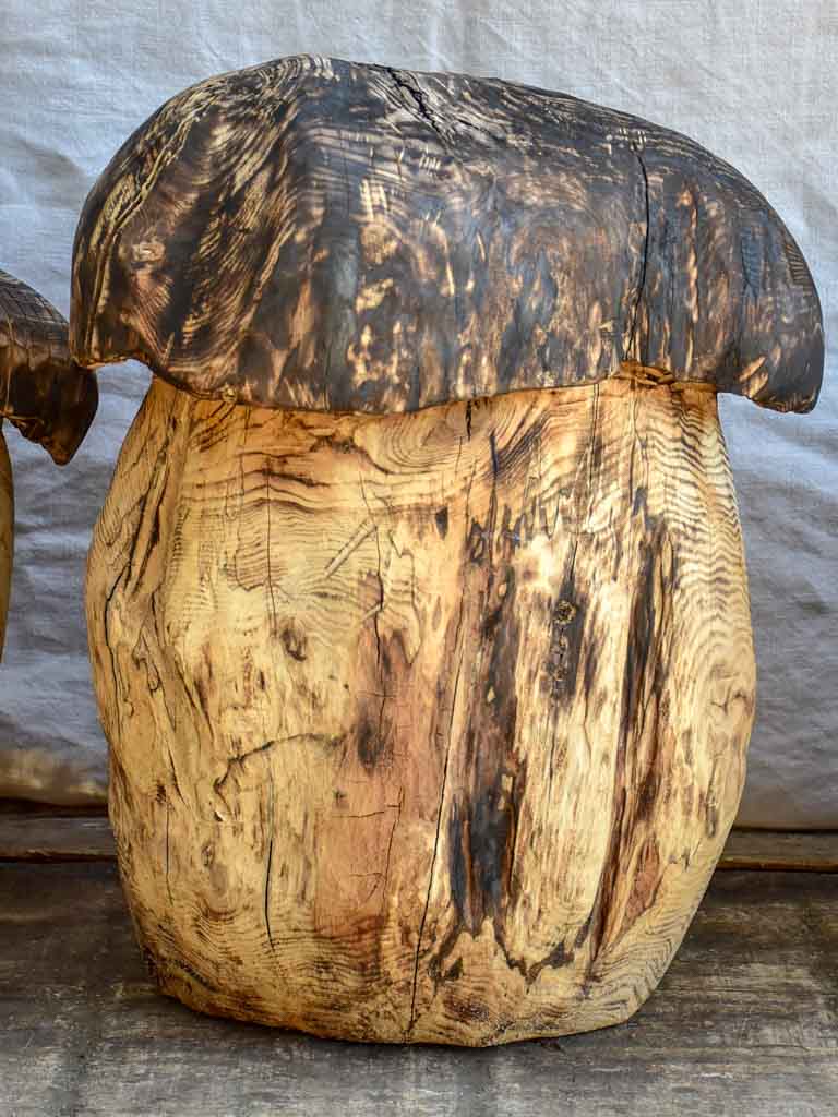Collection of SEVEN artisan made garden stools - carved mushrooms / toadstools