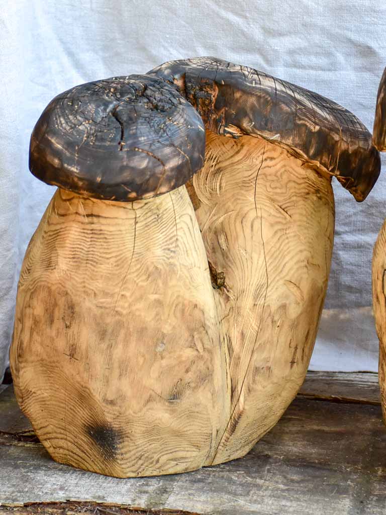 Collection of SEVEN artisan made garden stools - carved mushrooms / toadstools