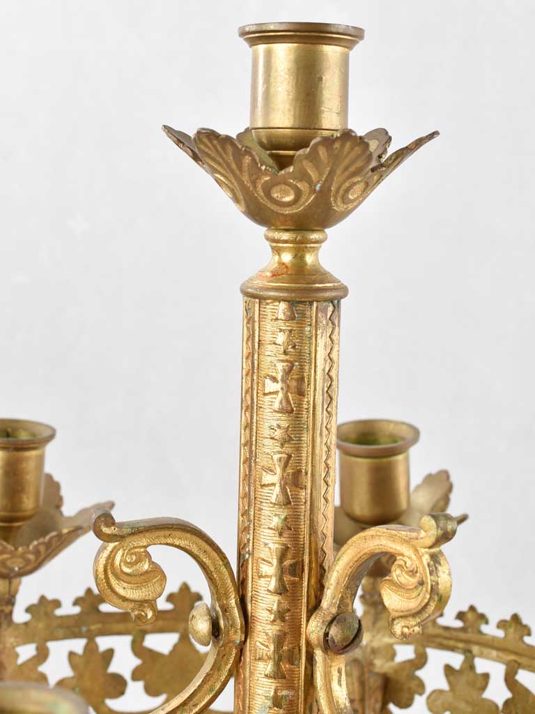 Pair of antique bronze church altar candelabras 25½"