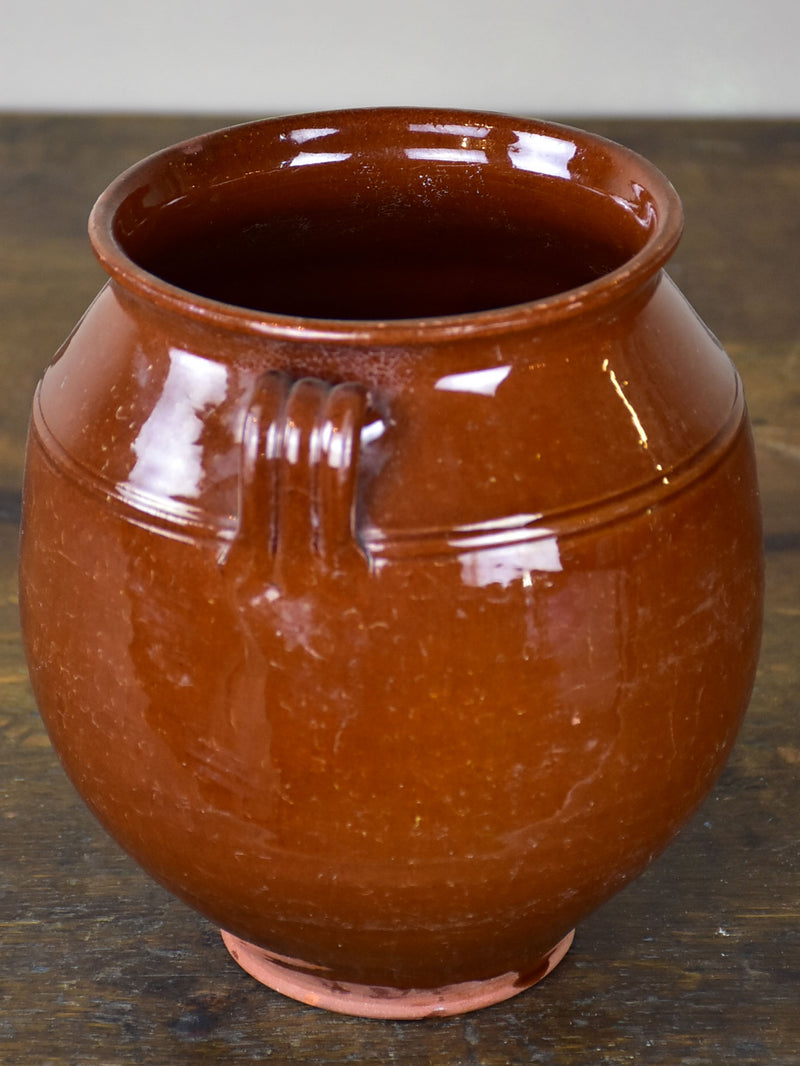 Vintage French confit pot with unusual brown glaze 8”