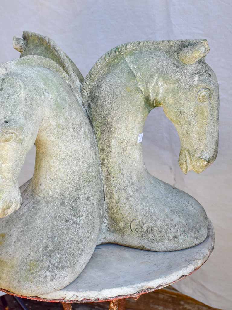 Unusual cement horse sculpture - three heads