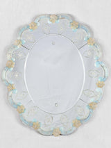 Vintage oval Venetian mirror with beige & blue flowers 27½"
