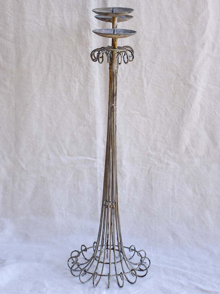 Tall wrought iron candlestick for three large candles 30"