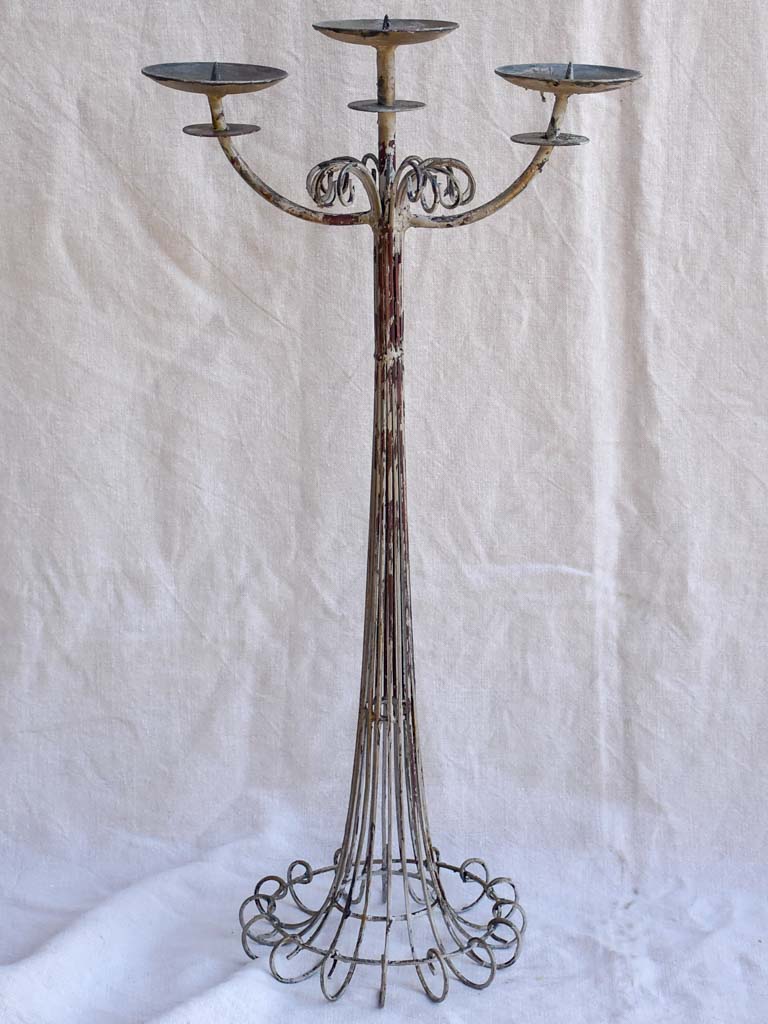 Tall wrought iron candlestick for three large candles 30"
