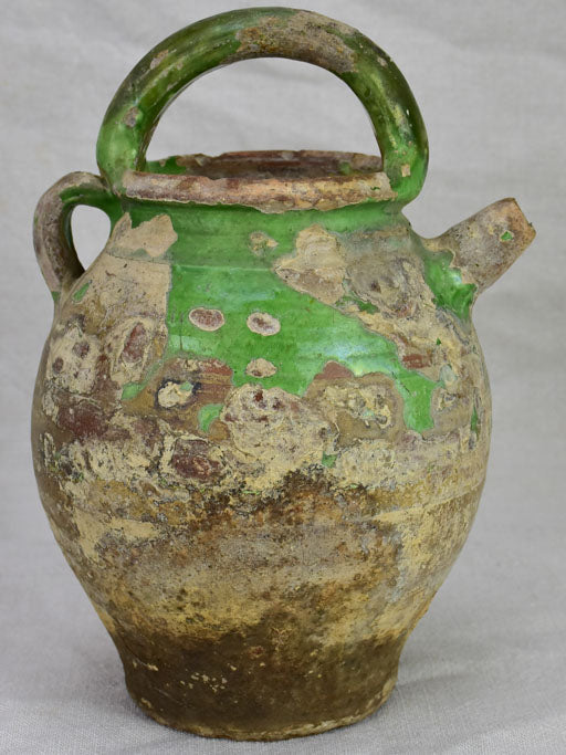 Antique French water pitcher with green glaze 11¾"