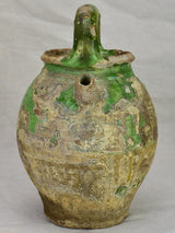 Antique French water pitcher with green glaze 11¾"