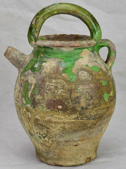 Antique French water pitcher with green glaze 11¾"