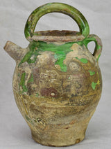 Antique French water pitcher with green glaze 11¾"