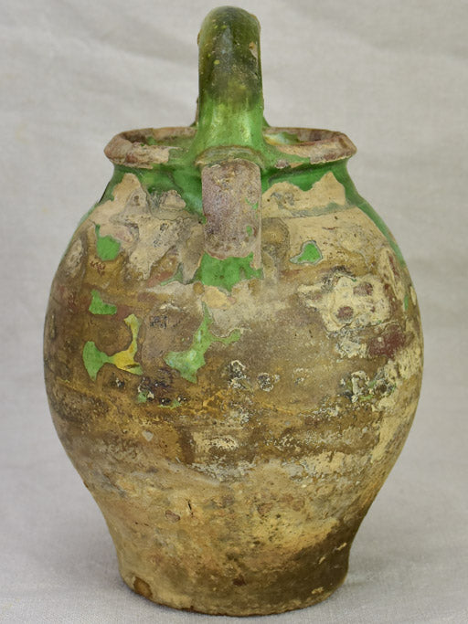 Antique French water pitcher with green glaze 11¾"