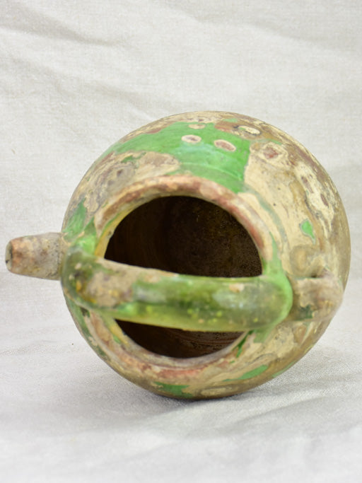 Antique French water pitcher with green glaze 11¾"