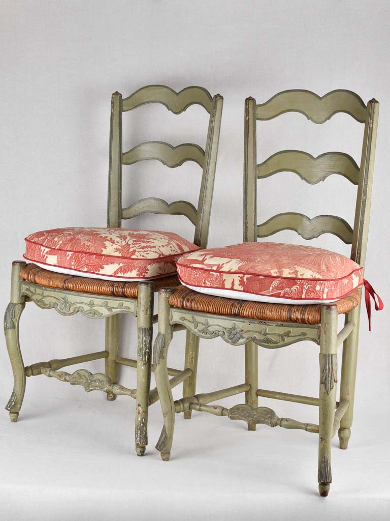 Chairs, ladder back w/ straw seat, 18th-century
